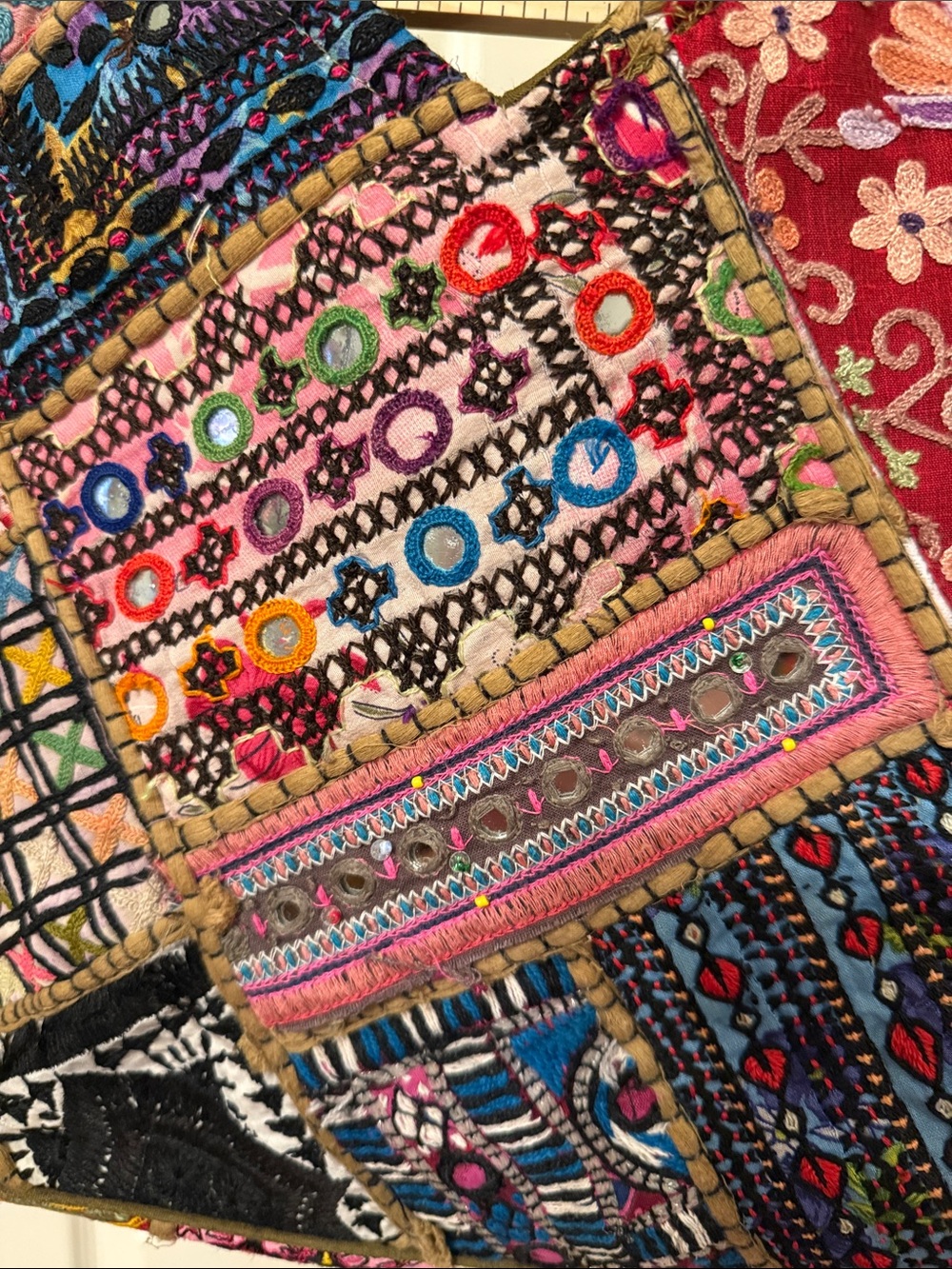 Boho Multicolor Patchwork Tote with Olive Straps - Picture 3 of 3